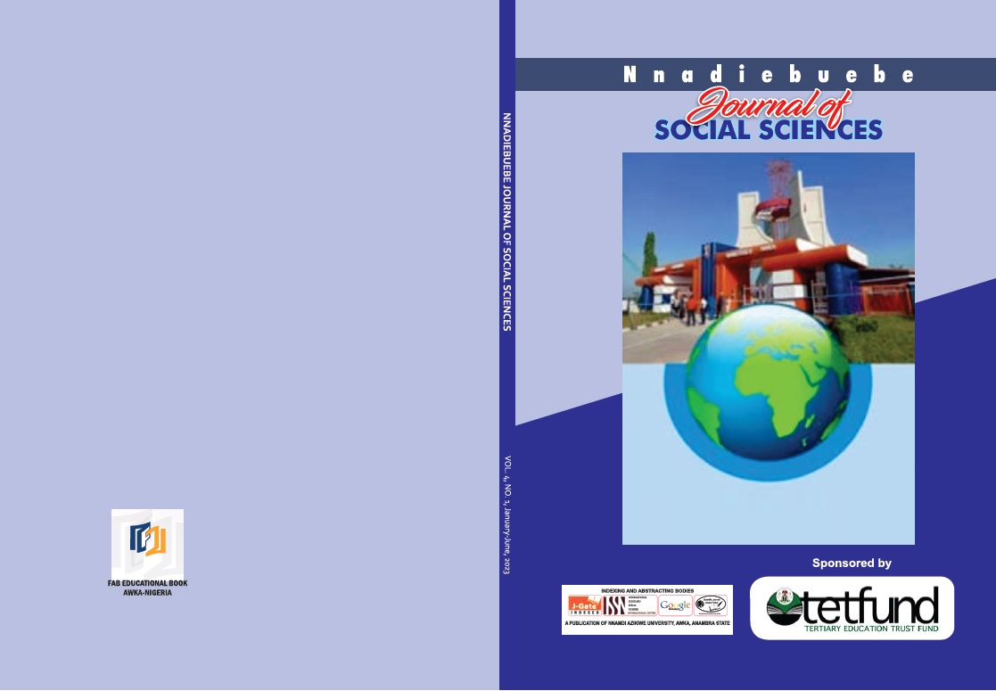 NNADIEBUBE JOURNAL OF SOCIAL SCIENCES COVER PAGE